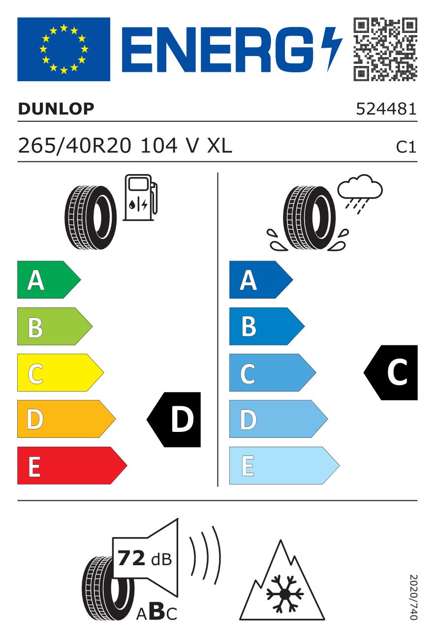 Etykieta dla DUNLOP 265/40 R20 WINTER SPORT 3D 104V