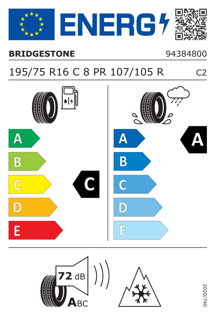 Etykieta dla BRIDGESTONE 195/75 R16C DURAVIS ALL SEASON 107R