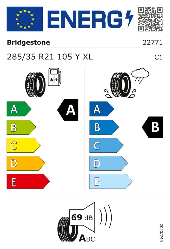 Etykieta dla BRIDGESTONE 285/35 R21 TURANZA 6 105Y