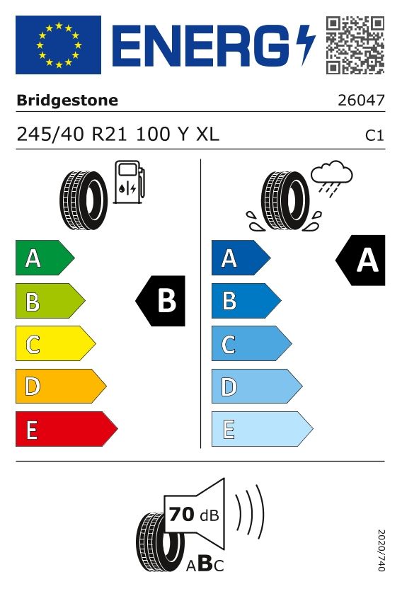Etykieta dla BRIDGESTONE 245/40 R21 TURANZA 6 100Y