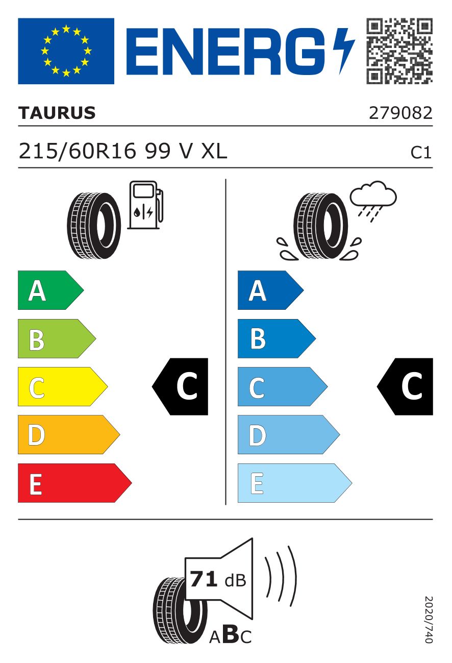 Etykieta dla TAURUS 215/60 R16 HIGH PERFORMANCE 99V
