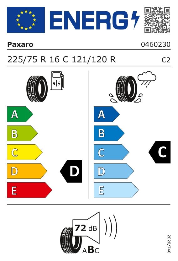 Etykieta dla Paxaro 225/75 R16C PAXARO SUMMER VAN 121/120R