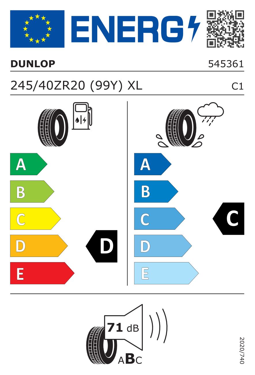 Etykieta dla DUNLOP 245/40 ZR20 Sport Maxx GT 99Y