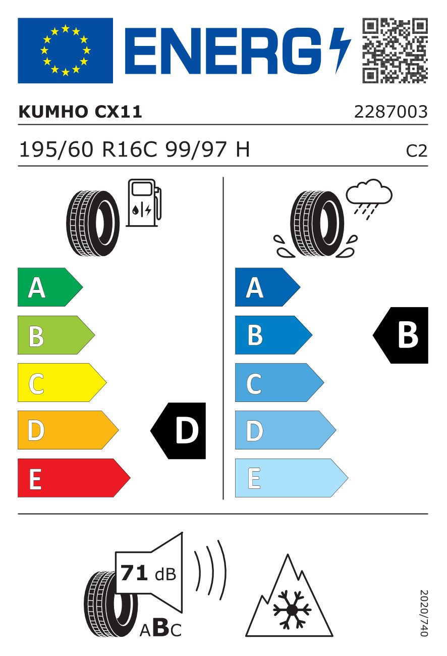 Etykieta dla KUMHO 195/60 R16C PorTran 4S CX11 99H